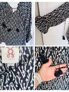 Figue Black & White Ikat Tassel Tunic